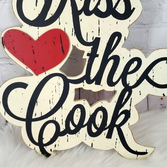 Hobby Lobby Kiss The Cook Chef Kitchen Tabletop Decor Hanging Wood 12"x16" - Picture 6 of 14
